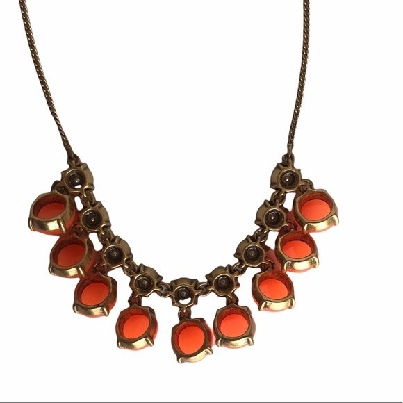 J. Crew Orange Stone and Gold Rhinestone Necklace - Picture 7 of 9